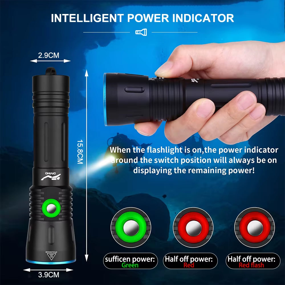 Asafee Diving Flashlight SST40 LED 2000Lm 18650 21700 Fisherman Dive Light Rechargeable Underwater Waterproof Fishing Torch