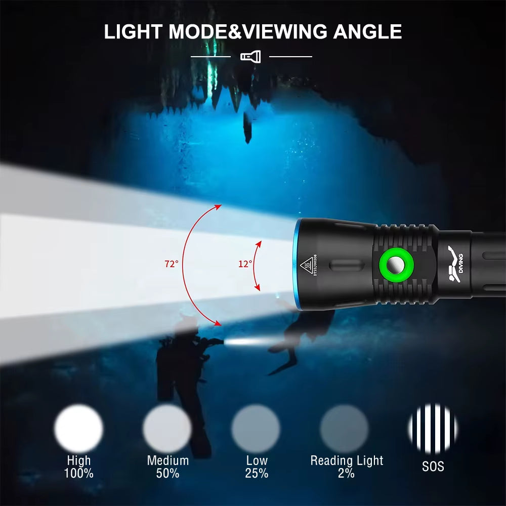 Asafee Diving Flashlight SST40 LED 2000Lm 18650 21700 Fisherman Dive Light Rechargeable Underwater Waterproof Fishing Torch