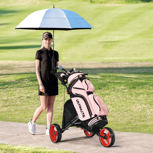 Chariot De Golf Pliable À 3 Roues Sangle Elastique Porte-Parasol Réglable Et Porte-Gobelet Sac Recouvert D'Aluminium Bleu/Gris/Rouge/Vert