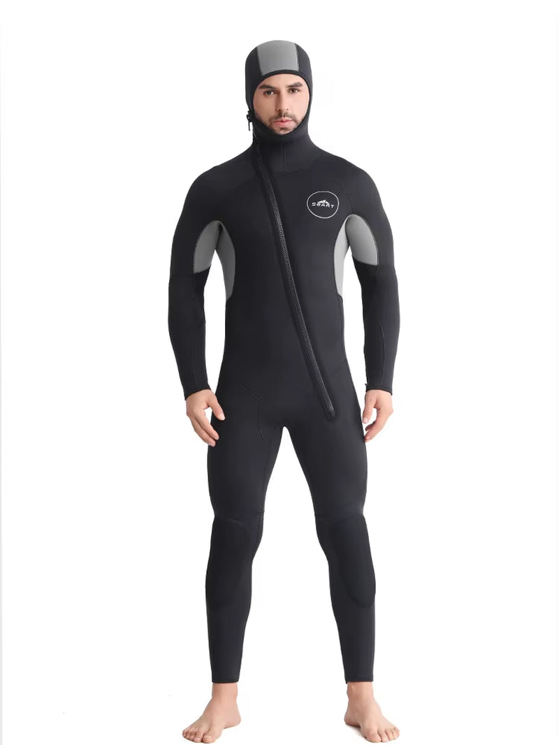 SBART New 5Mm One Piece Diving Suit Men'S Hat Thickened Thermal Diving Suit Winter Swimming Suit Floating Surfing Suit