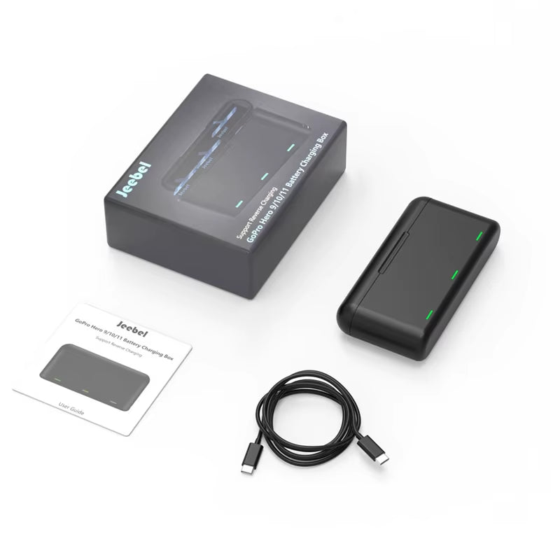 3-Channel Portable Battery Charger for Gopro Hero 09 10 11 12 Charging Case with LED Display Magnetic Lid Pocket Sized