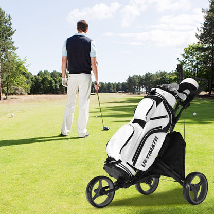 Chariot De Golf Pliable À 3 Roues Sangle Elastique Porte-Parasol Réglable Et Porte-Gobelet Sac Recouvert D'Aluminium Bleu/Gris/Rouge/Vert