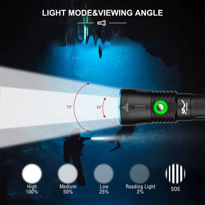 Asafee Diving Flashlight SST40 LED 2000Lm 18650 21700 Fisherman Dive Light Rechargeable Underwater Waterproof Fishing Torch