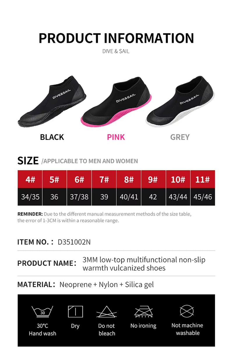 DIVE&SAIL 3Mm Neoprene Surf Dive Water Shoes Botas De Neopreno Low Cut Scuba Diving Wetsuit Boots for Men Women