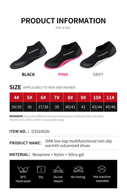 DIVE&SAIL 3Mm Neoprene Surf Dive Water Shoes Botas De Neopreno Low Cut Scuba Diving Wetsuit Boots for Men Women