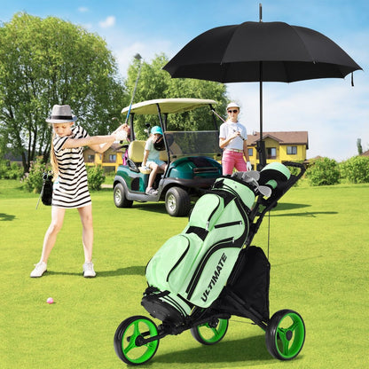 Chariot De Golf Pliable À 3 Roues Sangle Elastique Porte-Parasol Réglable Et Porte-Gobelet Sac Recouvert D'Aluminium Bleu/Gris/Rouge/Vert