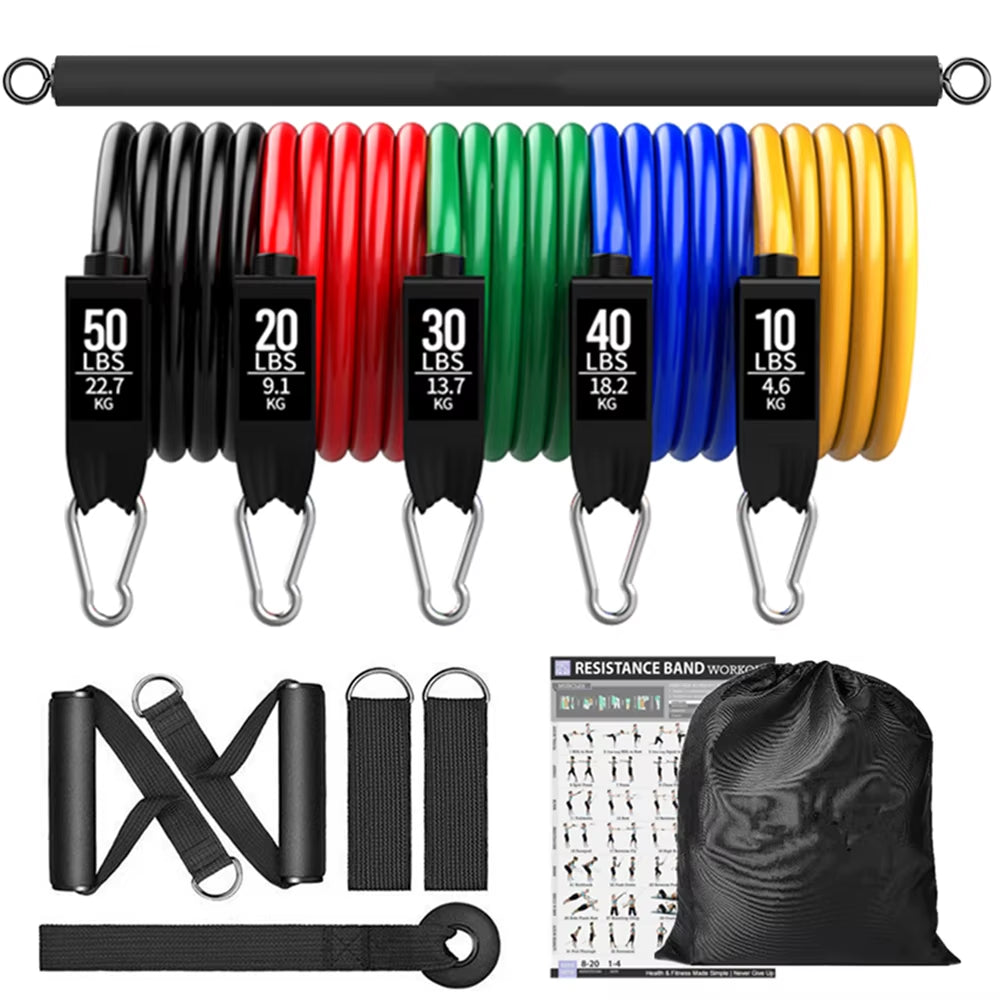 Workout Bar Fits All Resistance Bands with Clip Portable Resistance Bands Exercise Bar for Fitness Home Gym Workout Full Body
