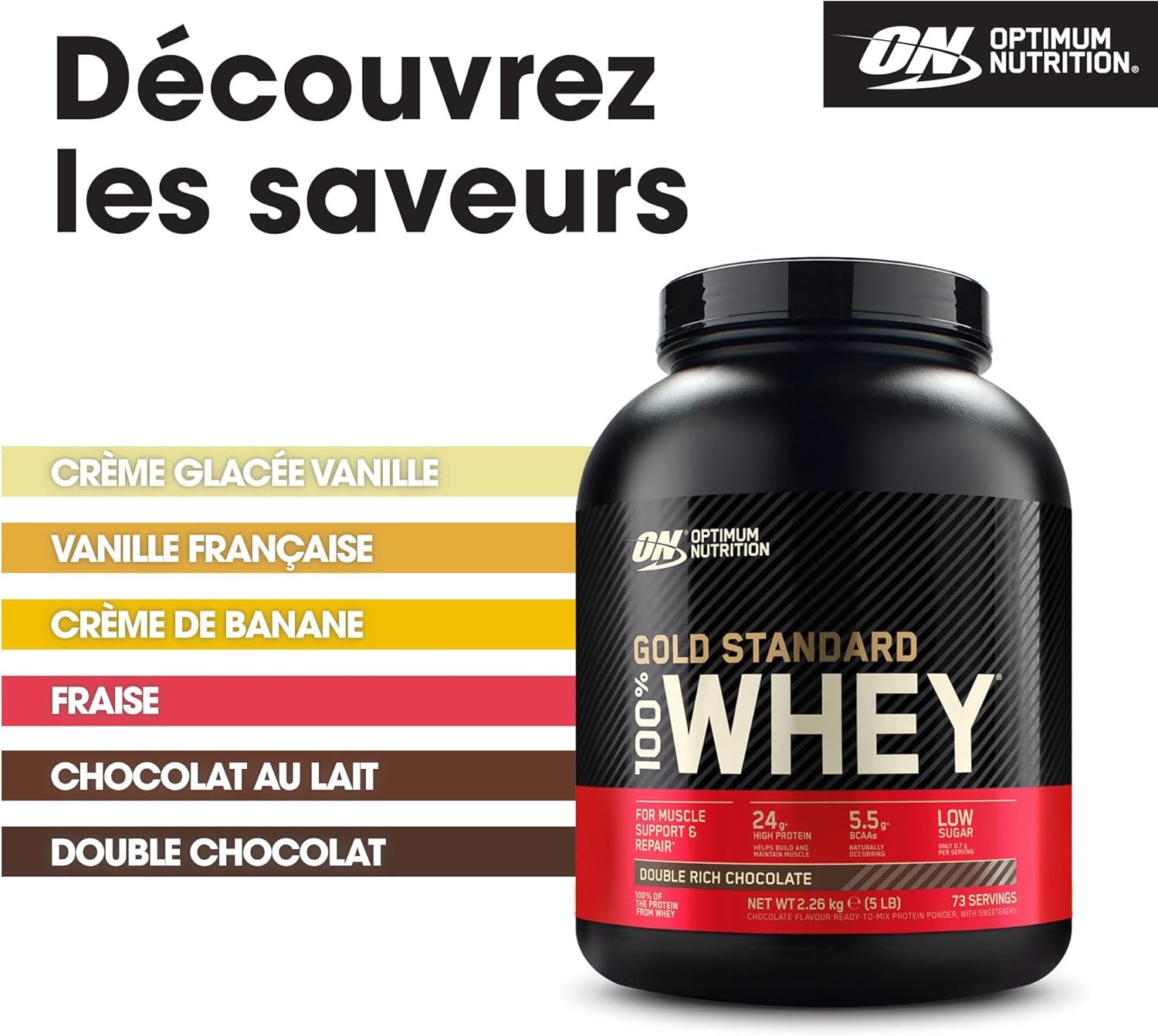 Gold Standard 100% Whey, Protéine En Poudre, Goût Double Chocolat Riche, 2.26Kg, 73 Doses