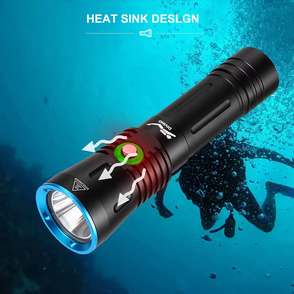 Asafee Diving Flashlight SST40 LED 2000Lm 18650 21700 Fisherman Dive Light Rechargeable Underwater Waterproof Fishing Torch