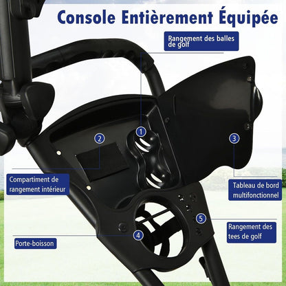 Chariot De Golf Pliable À 3 Roues Sangle Elastique Porte-Parasol Réglable Et Porte-Gobelet Sac Recouvert D'Aluminium Bleu/Gris/Rouge/Vert
