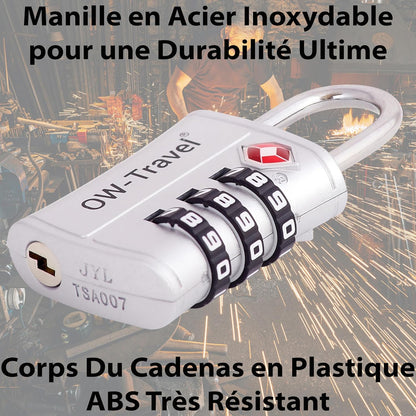 Cadenas TSA Pour Valise. Cadenas Code 3 Chiffres ABS Antivol Pour Bagages Casier Rangement Tente Camping.Bagages Combinaison Usa.Accessoires Voyage Avion. Serrure Valise 1 Argent