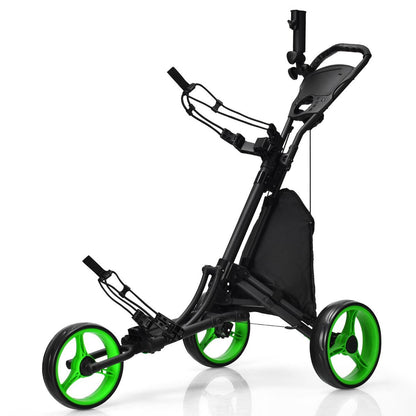 Chariot De Golf Pliable À 3 Roues Sangle Elastique Porte-Parasol Réglable Et Porte-Gobelet Sac Recouvert D'Aluminium Bleu/Gris/Rouge/Vert