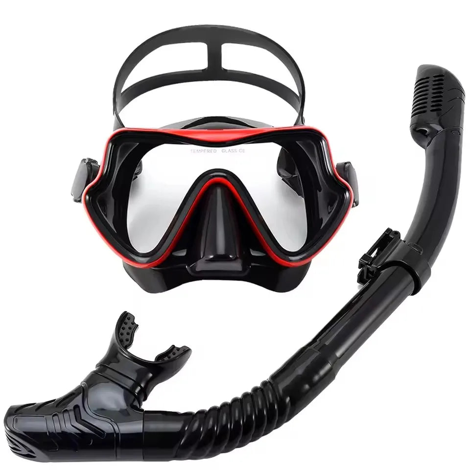 Diving Mask Snorkel Set for Adults Tempered Glass Scuba Professional Panoramic Snorkeling Gear Swimming Training Snorkel Kit