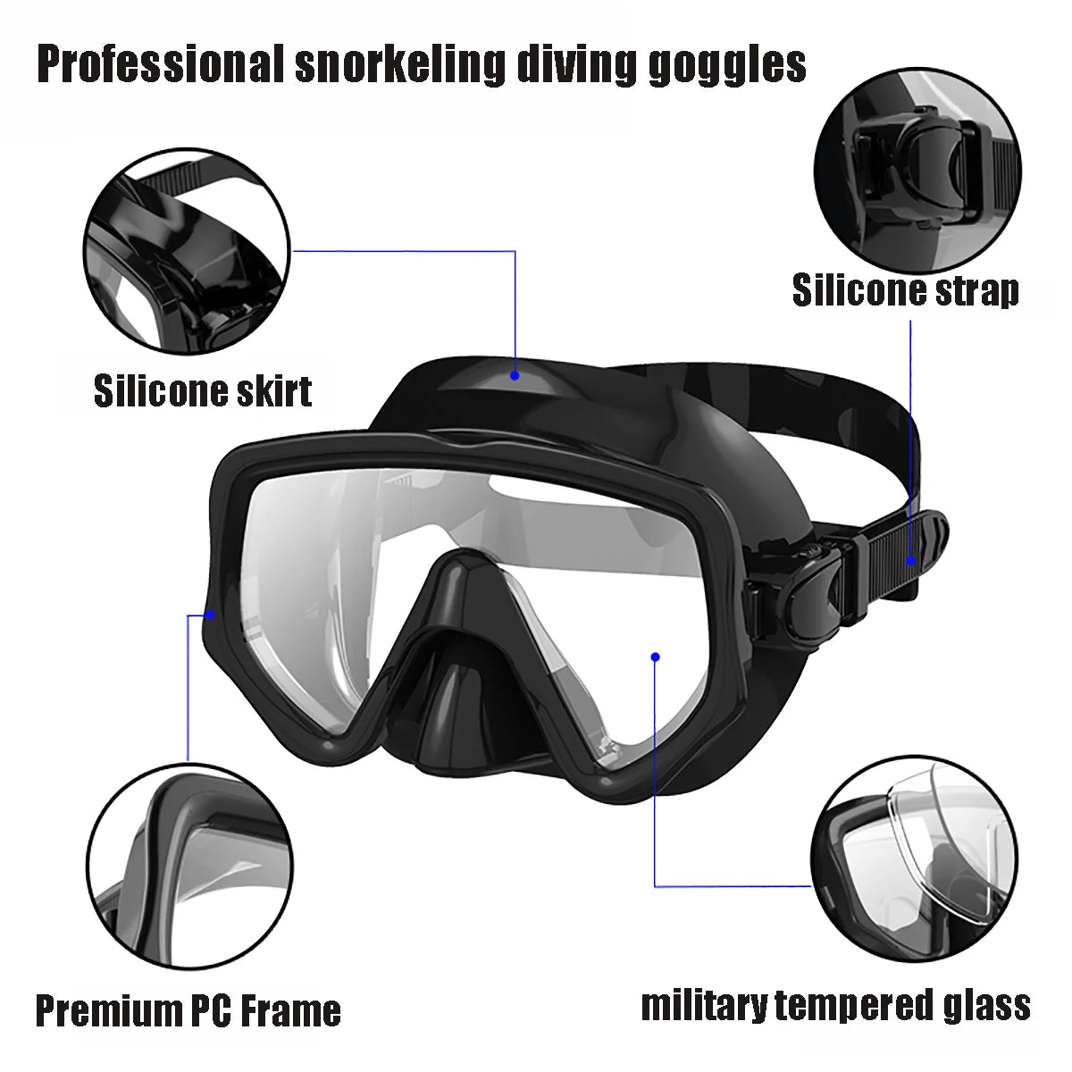 Diving Mask Snorkel Set for Adults Tempered Glass Scuba Professional Panoramic Snorkeling Gear Swimming Training Snorkel Kit