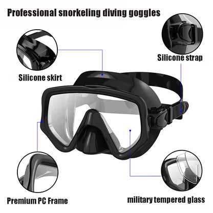 Diving Mask Snorkel Set for Adults Tempered Glass Scuba Professional Panoramic Snorkeling Gear Swimming Training Snorkel Kit