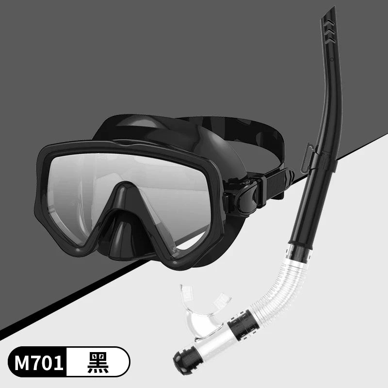 Diving Mask Snorkel Set for Adults Tempered Glass Scuba Professional Panoramic Snorkeling Gear Swimming Training Snorkel Kit