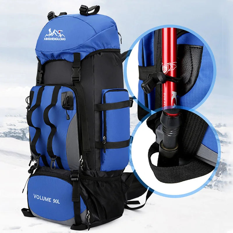 90L Waterproof Hiking Camping Backpack 