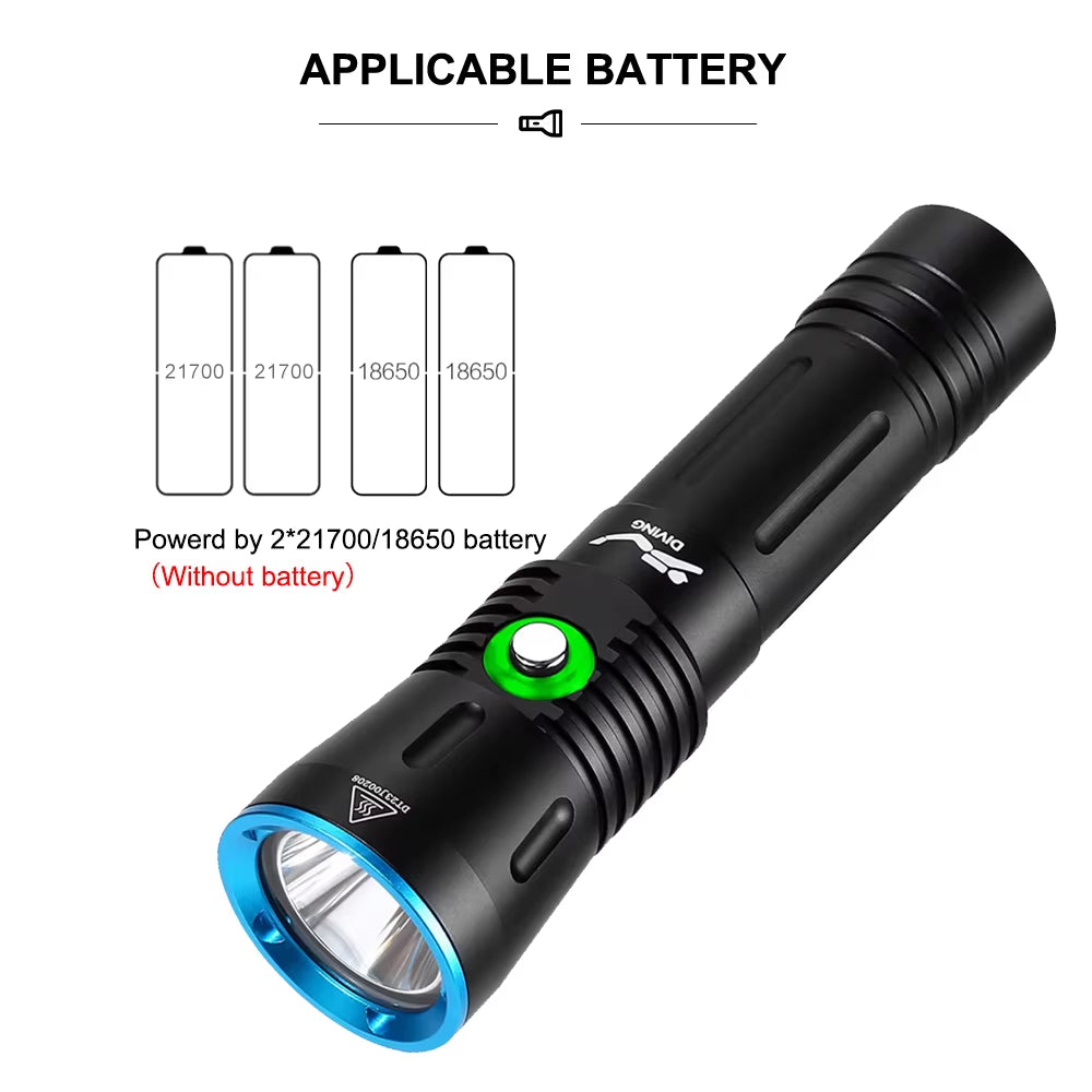 Asafee Diving Flashlight SST40 LED 2000Lm 18650 21700 Fisherman Dive Light Rechargeable Underwater Waterproof Fishing Torch