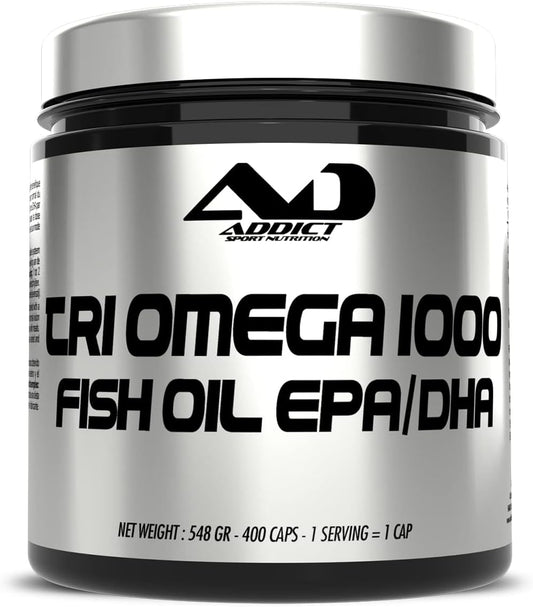 Triomega Oméga-3 Capsules - 400 Caps - Fish Oil Purifié Pour Cœur, Cerveau Et Articulations - Complément Oméga 3 Haute Qualité - Favorise Vitalité Et Bien-Être Au Quotidien - Addict Sport Nutrition