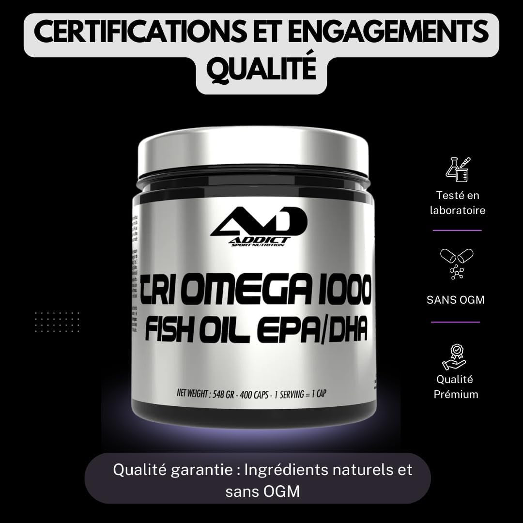 Triomega Oméga-3 Capsules - 400 Caps - Fish Oil Purifié Pour Cœur, Cerveau Et Articulations - Complément Oméga 3 Haute Qualité - Favorise Vitalité Et Bien-Être Au Quotidien - Addict Sport Nutrition