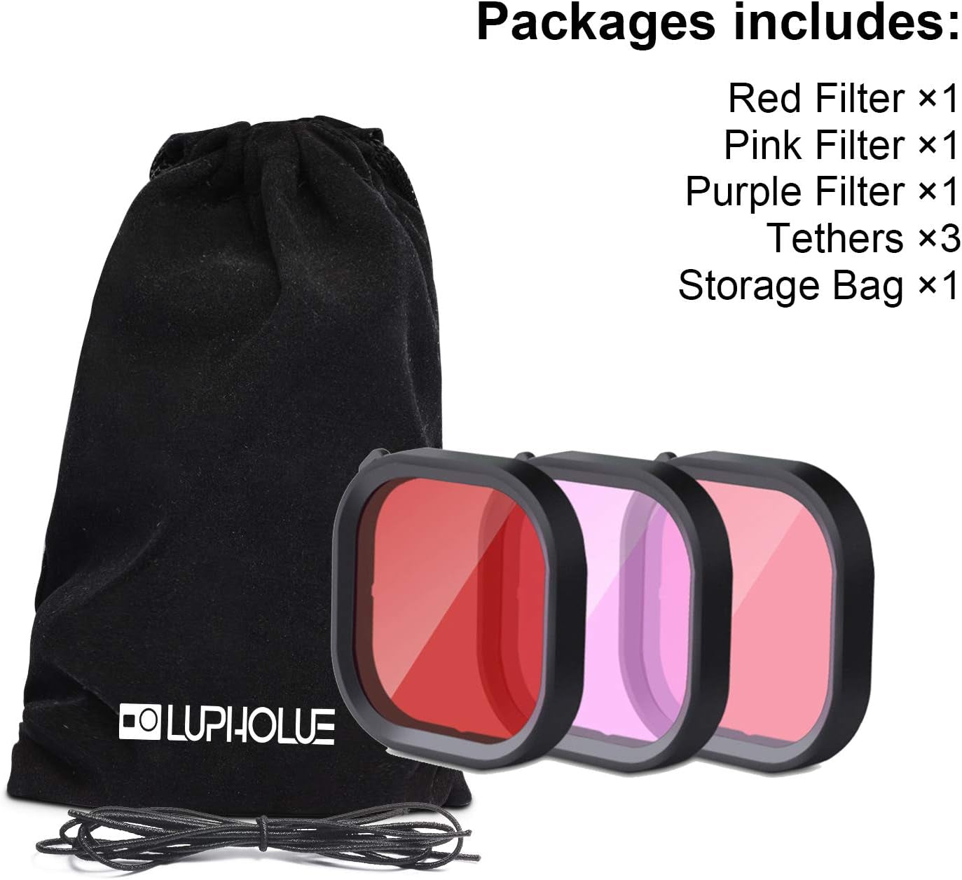 Lupholue Filtre À Lentille De Plongée Sous-Marine 3 En 1 Pour Plongée Sous-Marine Rouge/Rose/Violet En Eau De Mer Et Eau Douce Pour Le Boîtier Officiel Étanche De for Gopro Hero 13, 12,11,10, 9, 8