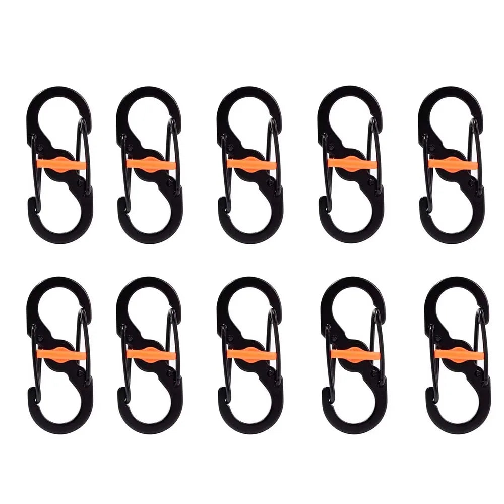 Camping S Type Carabiner with Lock Mini Keychain Hook Anti-Theft Outdoor Camping Backpack Buckle Key-Lock Camping Supplies