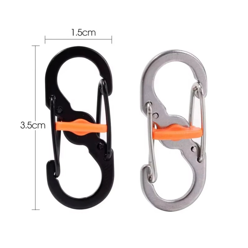 Camping S Type Carabiner with Lock Mini Keychain Hook Anti-Theft Outdoor Camping Backpack Buckle Key-Lock Camping Supplies
