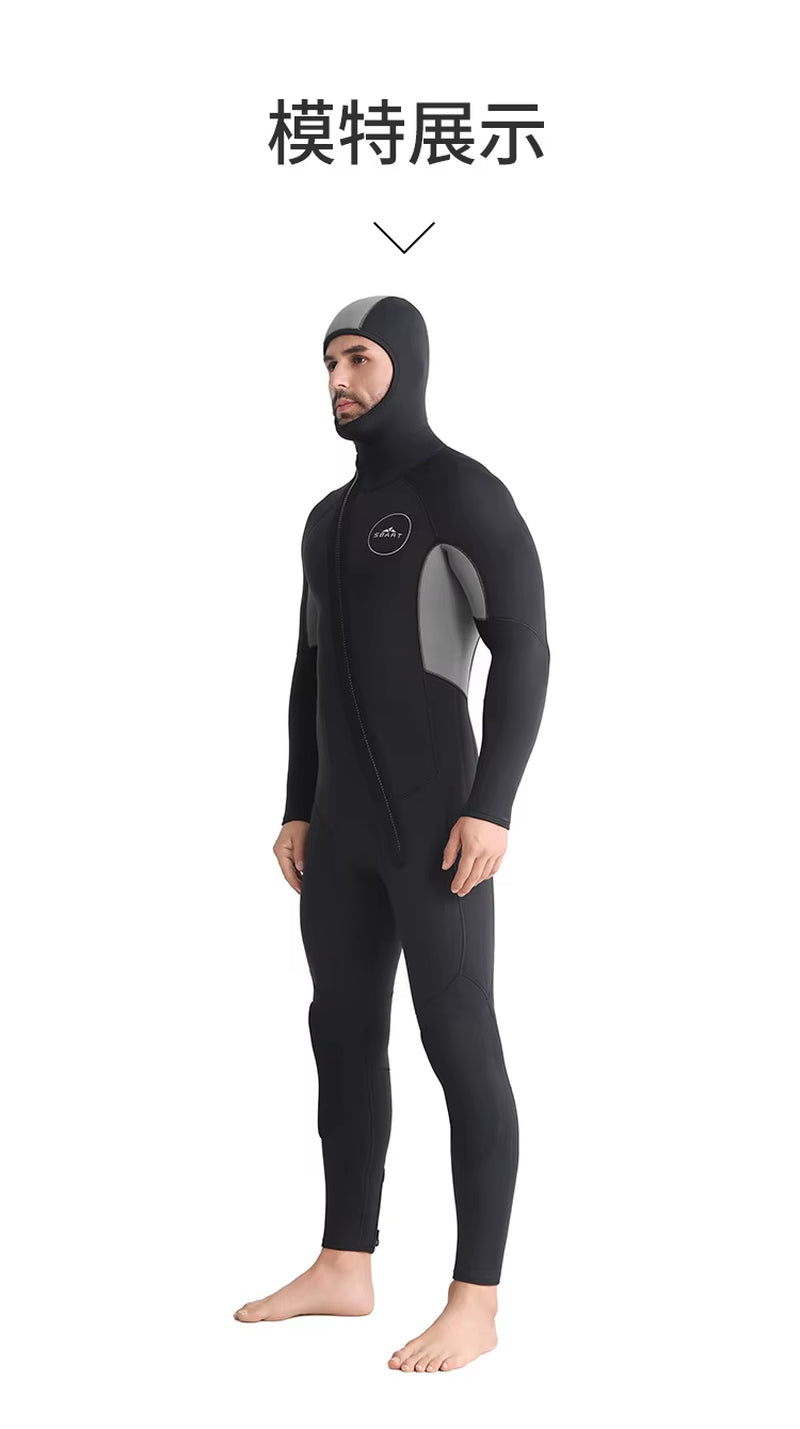 SBART New 5Mm One Piece Diving Suit Men'S Hat Thickened Thermal Diving Suit Winter Swimming Suit Floating Surfing Suit