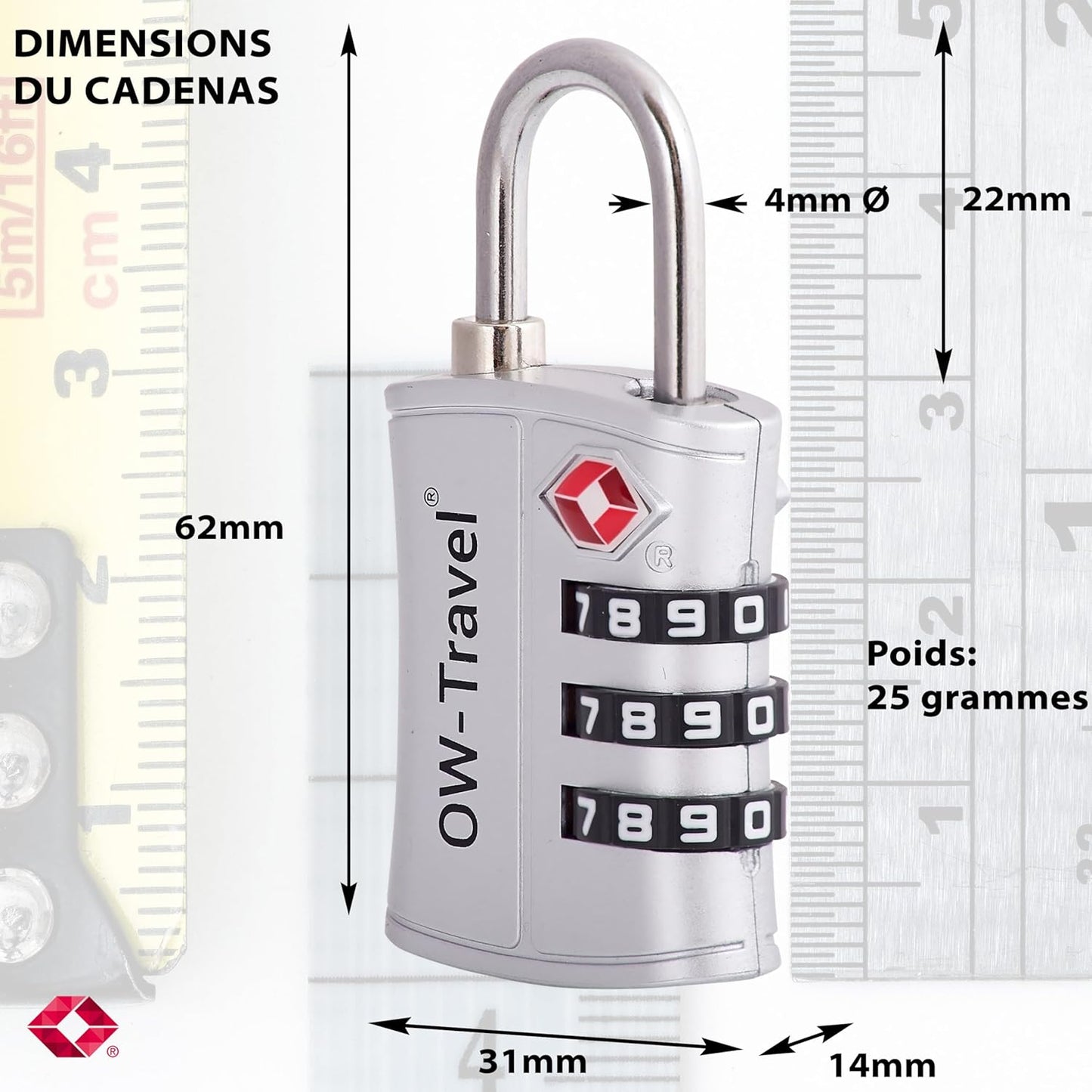 Cadenas TSA Pour Valise. Cadenas Code 3 Chiffres ABS Antivol Pour Bagages Casier Rangement Tente Camping.Bagages Combinaison Usa.Accessoires Voyage Avion. Serrure Valise 1 Argent