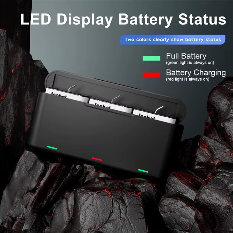 3-Channel Portable Battery Charger for Gopro Hero 09 10 11 12 Charging Case with LED Display Magnetic Lid Pocket Sized