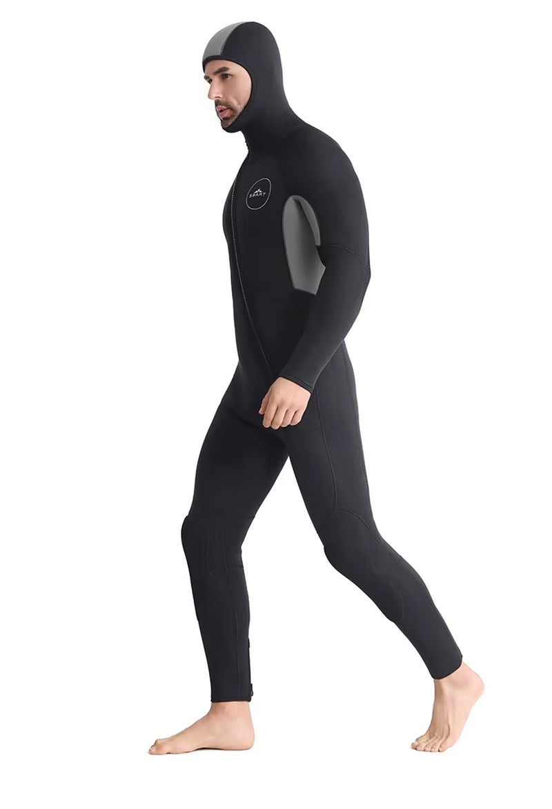 SBART New 5Mm One Piece Diving Suit Men'S Hat Thickened Thermal Diving Suit Winter Swimming Suit Floating Surfing Suit